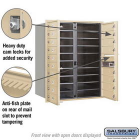 Salsbury Industries 3710D-18SFP Recessed Mounted 4C Horizontal Mailbox - 10 Door High Unit (37 1/2 Inches) - Double Column - 18 MB1 Doors - Sandstone - Front Loading - Private Access