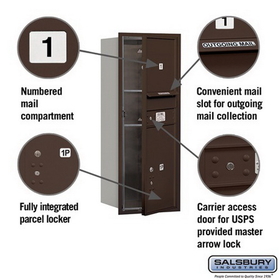 Salsbury Industries 3710S-01ZFU Recessed Mounted 4C Horizontal Mailbox - 10 Door High Unit (37 1/2 Inches) - Single Column - 1 MB3 Door / 1 PL5 - Bronze - Front Loading - USPS Access