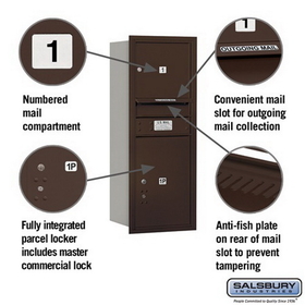 Salsbury Industries 3710S-01ZRP Recessed Mounted 4C Horizontal Mailbox - 10 Door High Unit (37 1/2 Inches) - Single Column - 1 MB3 Door / 1 PL5 - Bronze - Rear Loading - Private Access