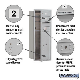 Salsbury Industries 3710S-02AFU Recessed Mounted 4C Horizontal Mailbox - 10 Door High Unit (37 1/2 Inches) - Single Column - 2 MB1 Doors / 1 PL6 - Aluminum - Front Loading - USPS Access