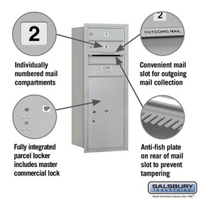 Salsbury Industries 3710S-02ARP Recessed Mounted 4C Horizontal Mailbox - 10 Door High Unit (37 1/2 Inches) - Single Column - 2 MB1 Doors / 1 PL6 - Aluminum - Rear Loading - Private Access