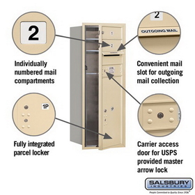 Salsbury Industries 3710S-02SFU Recessed Mounted 4C Horizontal Mailbox - 10 Door High Unit (37 1/2 Inches) - Single Column - 2 MB1 Doors / 1 PL6 - Sandstone - Front Loading - USPS Access