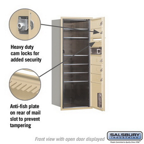 Salsbury Industries 3710S-05SFP Recessed Mounted 4C Horizontal Mailbox - 10 Door High Unit (37 1/2 Inches) - Single Column - 5 MB1 Doors / 1 PL3 - Sandstone - Front Loading - Private Access