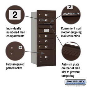 Salsbury Industries 3710S-05ZRU Recessed Mounted 4C Horizontal Mailbox - 10 Door High Unit (37 1/2 Inches) - Single Column - 5 MB1 Doors / 1 PL3 - Bronze - Rear Loading - USPS Access