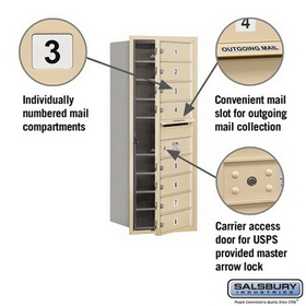 Salsbury Industries 3710S-08SFU Recessed Mounted 4C Horizontal Mailbox - 10 Door High Unit (37 1/2 Inches) - Single Column - 8 MB1 Doors - Sandstone - Front Loading - USPS Access