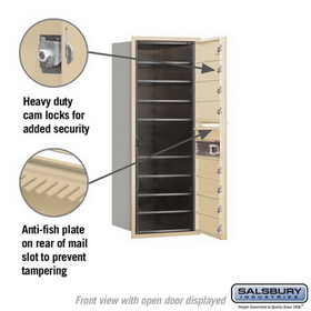Salsbury Industries 3710S-08SFU Recessed Mounted 4C Horizontal Mailbox - 10 Door High Unit (37 1/2 Inches) - Single Column - 8 MB1 Doors - Sandstone - Front Loading - USPS Access
