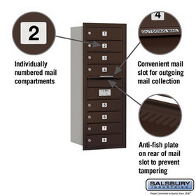 Salsbury Industries 3710S-08ZRP Recessed Mounted 4C Horizontal Mailbox - 10 Door High Unit (37 1/2 Inches) - Single Column - 8 MB1 Doors - Bronze - Rear Loading - Private Access
