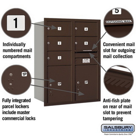 Salsbury Industries 3711D-05ZRP Recessed Mounted 4C Horizontal Mailbox - 11 Door High Unit (41 Inches) - Double Column - 5 MB2 Doors / 2 PL5s - Bronze - Rear Loading - Private Access