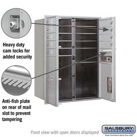 Salsbury Industries 3711D-09AFU Recessed Mounted 4C Horizontal Mailbox - 11 Door High Unit (41 Inches) - Double Column - 9 MB1 Door / 1 PL5 and 1 PL6 - Aluminum - Front Loading - USPS Access