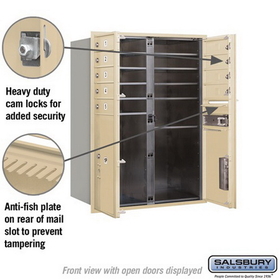 Salsbury Industries 3711D-09SFU Recessed Mounted 4C Horizontal Mailbox - 11 Door High Unit (41 Inches) - Double Column - 9 MB1 Door / 1 PL5 and 1 PL6 - Sandstone - Front Loading - USPS Access