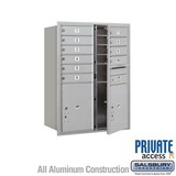 Salsbury Industries 11 Door High Recessed Mounted 4C Horizontal Mailbox with 10 Doors and 2 Parcel Lockers with Private Access - Front Loading