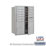 Salsbury Industries 11 Door High Recessed Mounted 4C Horizontal Mailbox with 10 Doors and 2 Parcel Lockers with USPS Access - Front Loading