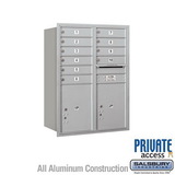 Salsbury Industries 11 Door High Recessed Mounted 4C Horizontal Mailbox with 10 Doors and 2 Parcel Lockers with Private Access - Rear Loading