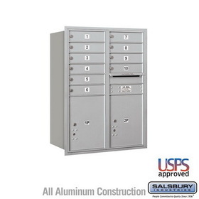 Salsbury Industries 11 Door High Recessed Mounted 4C Horizontal Mailbox with 10 Doors and 2 Parcel Lockers with USPS Access - Rear Loading