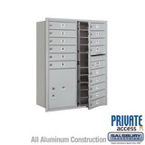 Salsbury Industries 11 Door High Recessed Mounted 4C Horizontal Mailbox with 15 Doors and 1 Parcel Locker with Private Access - Front Loading