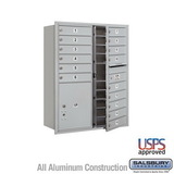 Salsbury Industries 11 Door High Recessed Mounted 4C Horizontal Mailbox with 15 Doors and 1 Parcel Locker with USPS Access - Front Loading