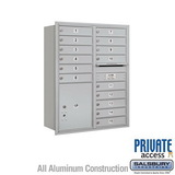 Salsbury Industries 11 Door High Recessed Mounted 4C Horizontal Mailbox with 15 Doors and 1 Parcel Locker with Private Access - Rear Loading
