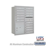 Salsbury Industries 11 Door High Recessed Mounted 4C Horizontal Mailbox with 15 Doors and 1 Parcel Locker with USPS Access - Rear Loading