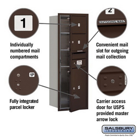 Salsbury Industries 3711S-02ZFU Recessed Mounted 4C Horizontal Mailbox - 11 Door High Unit (41 Inches) - Single Column - 2 MB2 Doors / 1 PL5 - Bronze - Front Loading - USPS Access