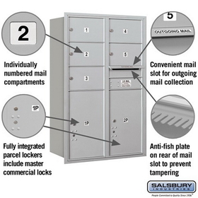 Salsbury Industries 3712D-05ARP Recessed Mounted 4C Horizontal Mailbox - 12 Door High Unit (44 1/2 Inches) - Double Column - 5 MB2 Doors / 2 PL6s - Aluminum - Rear Loading - Private Access