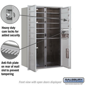Salsbury Industries 3712D-10AFU Recessed Mounted 4C Horizontal Mailbox - 12 Door High Unit (44 1/2 Inches) - Double Column - 10 MB1 Doors / 2 PL6s - Aluminum - Front Loading - USPS Access