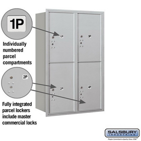 Salsbury Industries 3712D-4PARP Recessed Mounted 4C Horizontal Mailbox-12 Door High Unit (44 1/2 Inches)-Double Column-Stand-Alone Parcel Locker-4 PL6