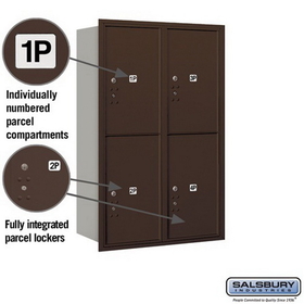 Salsbury Industries 3712D-4PZRU Recessed Mounted 4C Horizontal Mailbox - 12 Door High Unit (44 1/2 Inches) - Double Column - Stand-Alone Parcel Locker - 4 PL6