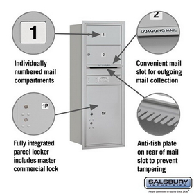Salsbury Industries 3712S-02ARP Recessed Mounted 4C Horizontal Mailbox - 12 Door High Unit (44 1/2 Inches) - Single Column - 2 MB2 Doors / 1 PL6 - Aluminum - Rear Loading - Private Access