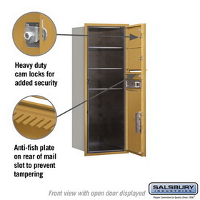 Salsbury Industries 3712S-02GFP Recessed Mounted 4C Horizontal Mailbox - 12 Door High Unit (44 1/2 Inches) - Single Column - 2 MB2 Doors / 1 PL6 - Gold - Front Loading - Private Access
