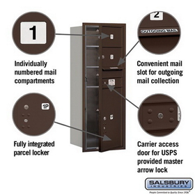 Salsbury Industries 3712S-02ZFU Recessed Mounted 4C Horizontal Mailbox - 12 Door High Unit (44 1/2 Inches) - Single Column - 2 MB2 Doors / 1 PL6 - Bronze - Front Loading - USPS Access