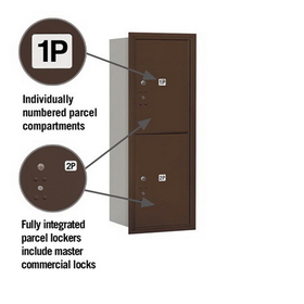 Salsbury Industries 3712S-2PZRP Recessed Mounted 4C Horizontal Mailbox-12 Door High Unit (44 1/2 Inches)-Single Column-Stand-Alone Parcel Locker-2 PL6s-Bronze-Rear Loading-Private Access
