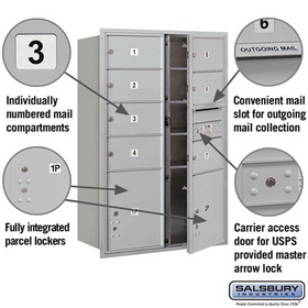 Salsbury Industries 3713D-07AFU Recessed Mounted 4C Horizontal Mailbox - 13 Door High Unit (48 Inches) - Double Column - 7 MB2 Doors and 2 PL5