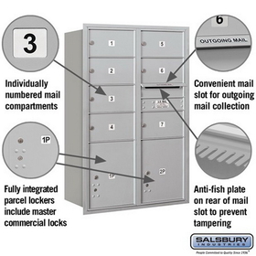 Salsbury Industries 3713D-07ARP Recessed Mounted 4C Horizontal Mailbox - 13 Door High Unit (48 Inches) - Double Column - 7 MB2 Doors and 2 PL5