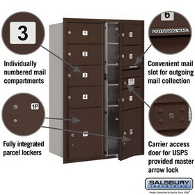 Salsbury Industries 3713D-07ZFU Recessed Mounted 4C Horizontal Mailbox - 13 Door High Unit (48 Inches) - Double Column - 7 MB2 Doors and 2 PL5