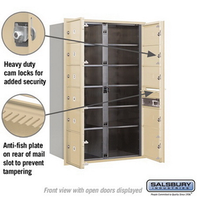 Salsbury Industries 3713D-11SFP Recessed Mounted 4C Horizontal Mailbox - 13 Door High Unit (48 Inches) - Double Column - 9 MB2 Doors / 2 MB3 Doors - Sandstone - Front Loading - Private Access
