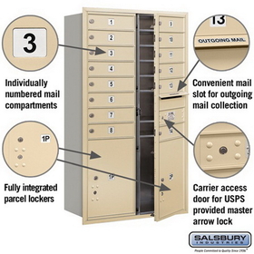 Salsbury Industries 3713D-14SFU Recessed Mounted 4C Horizontal Mailbox - 13 Door High Unit (48 Inches) - Double Column - 14 MB1 Doors / 2 PL5