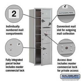 Salsbury Industries 3713S-03AFP Recessed Mounted 4C Horizontal Mailbox - 13 Door High Unit (48 Inches) - Single Column - 3 MB2 Doors / 1 PL5 - Aluminum - Front Loading - Private Access