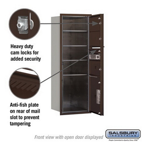 Salsbury Industries 3713S-03ZFP Recessed Mounted 4C Horizontal Mailbox - 13 Door High Unit (48 Inches) - Single Column - 3 MB2 Doors / 1 PL5 - Bronze - Front Loading - Private Access