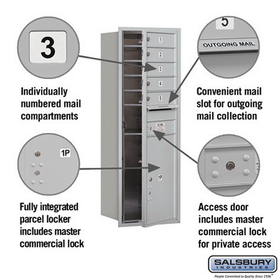 Salsbury Industries 3713S-05AFP Recessed Mounted 4C Horizontal Mailbox - 13 Door High Unit (48 Inches) - Single Column - 5 MB1 Doors / 1 PL6 - Aluminum - Front Loading - Private Access
