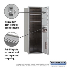 Salsbury Industries 3713S-05AFP Recessed Mounted 4C Horizontal Mailbox - 13 Door High Unit (48 Inches) - Single Column - 5 MB1 Doors / 1 PL6 - Aluminum - Front Loading - Private Access