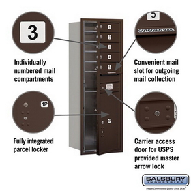 Salsbury Industries 3713S-05ZFU Recessed Mounted 4C Horizontal Mailbox - 13 Door High Unit (48 Inches) - Single Column - 5 MB1 Doors / 1 PL6 - Bronze - Front Loading - USPS Access