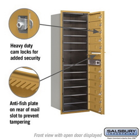 Salsbury Industries 3713S-11GFP Recessed Mounted 4C Horizontal Mailbox (Includes Master Commercial Lock)-13 Door High Unit (48 Inches)-Single Column-11 MB1 Doors-Gold-Front Loading-Private Access