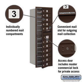 Salsbury Industries 3713S-11ZFP Recessed Mounted 4C Horizontal Mailbox (Includes Master Commercial Lock)-13 Door High Unit (48 Inches)-Single Column-11 MB1 Doors-Bronze-Front Loading-Private Access