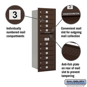 Salsbury Industries 3713S-11ZRP Recessed Mounted 4C Horizontal Mailbox - 13 Door High Unit (48 Inches) - Single Column - 11 MB1 Doors - Bronze - Rear Loading - Private Access