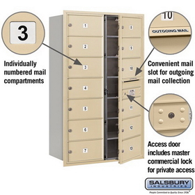 Salsbury Industries 3714D-13SFP Recessed Mounted 4C Horizontal Mailbox - 14 Door High Unit (51 1/2 Inches) - Double Column - 13 MB2 Doors - Sandstone - Front Loading - Private Access