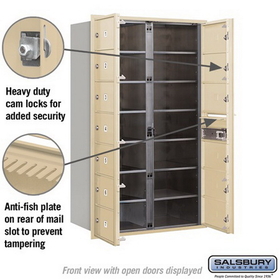 Salsbury Industries 3714D-13SFP Recessed Mounted 4C Horizontal Mailbox - 14 Door High Unit (51 1/2 Inches) - Double Column - 13 MB2 Doors - Sandstone - Front Loading - Private Access