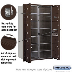 Salsbury Industries 3714D-13ZFP Recessed Mounted 4C Horizontal Mailbox - 14 Door High Unit (51 1/2 Inches) - Double Column - 13 MB2 Doors - Bronze - Front Loading - Private Access