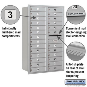 Salsbury Industries 3714D-26ARP Recessed Mounted 4C Horizontal Mailbox - 14 Door High Unit (51 1/2 Inches) - Double Column - 26 MB1 Doors - Aluminum - Rear Loading - Private Access