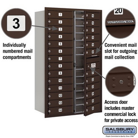 Salsbury Industries 3714D-26ZFP Recessed Mounted 4C Horizontal Mailbox - 14 Door High Unit (51 1/2 Inches) - Double Column - 26 MB1 Doors - Bronze - Front Loading - Private Access