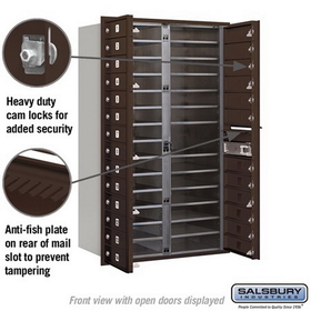 Salsbury Industries 3714D-26ZFP Recessed Mounted 4C Horizontal Mailbox - 14 Door High Unit (51 1/2 Inches) - Double Column - 26 MB1 Doors - Bronze - Front Loading - Private Access